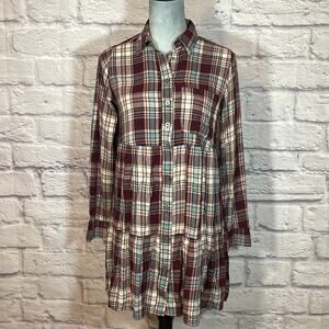 LOFT plaid tiered ruffle mini dress